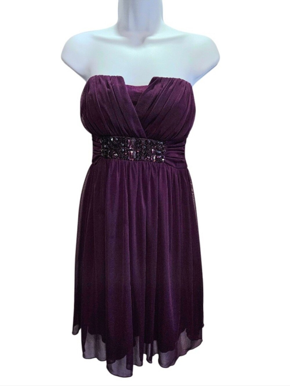 0179 Trixxi Plum Purple Strapless Chiffon Dress Med Y2K Rhinestone Formal Dance - Picture 1 of 11